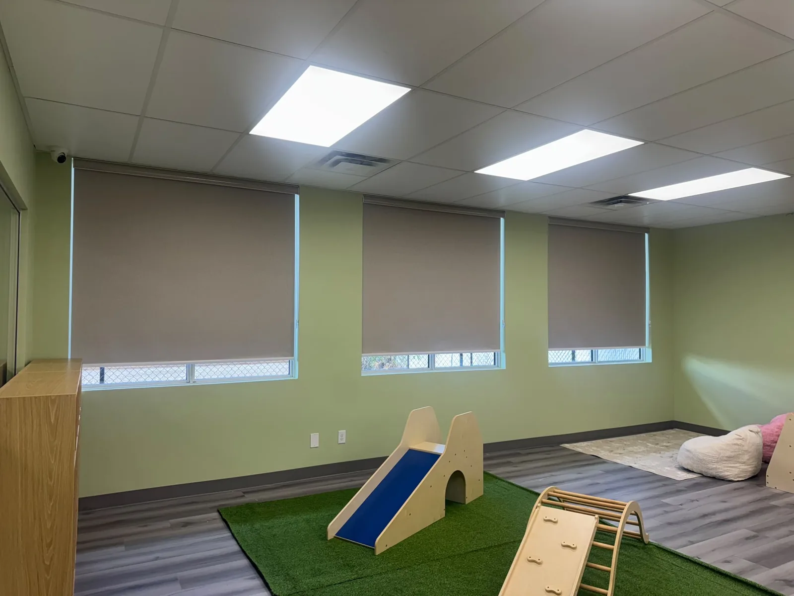 Commercial blackout roller blinds installed in an Edmonton daycare